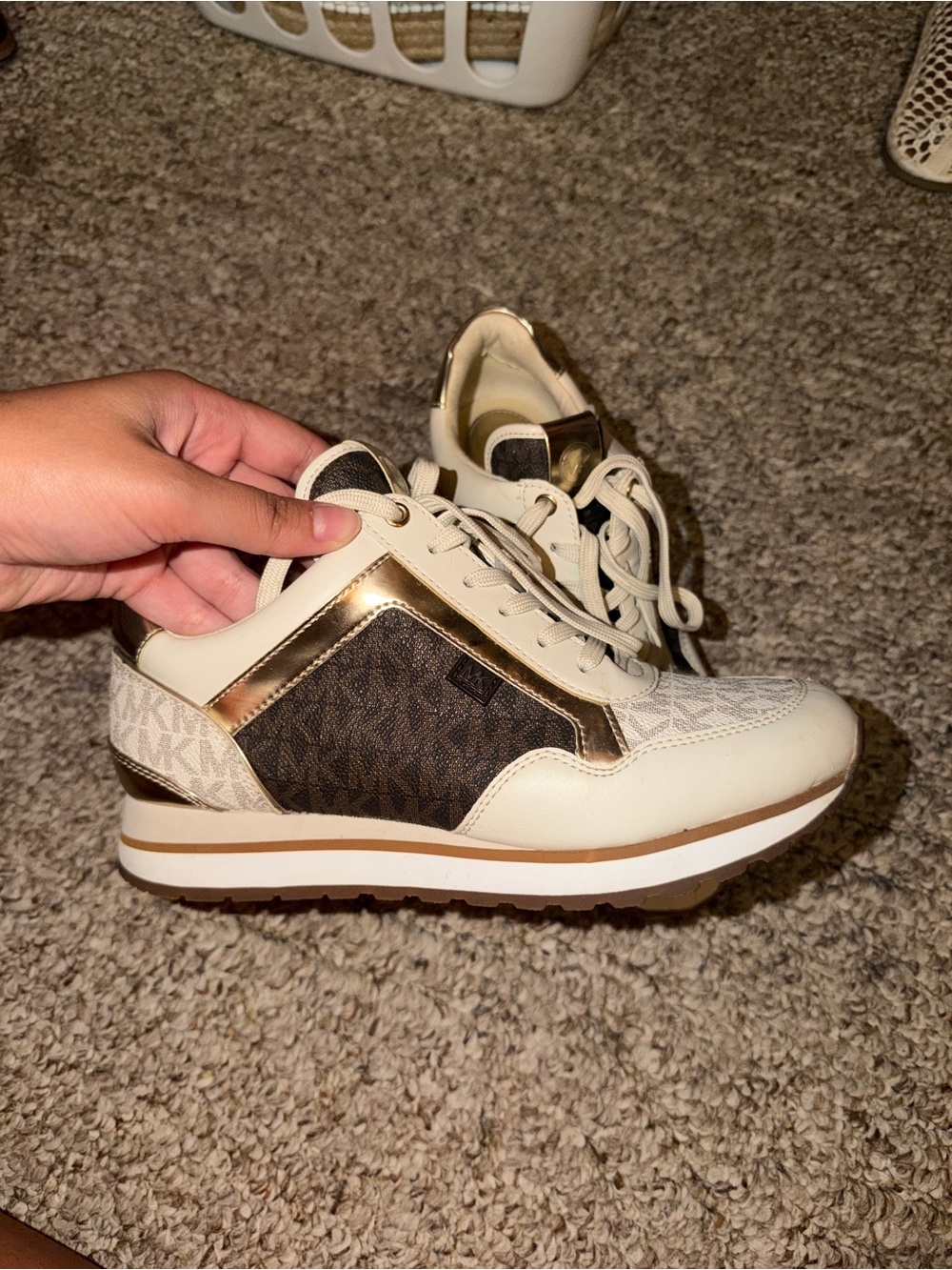 Michael Kors Cream, Brown & Gold Platform Lace-Up Sneaker